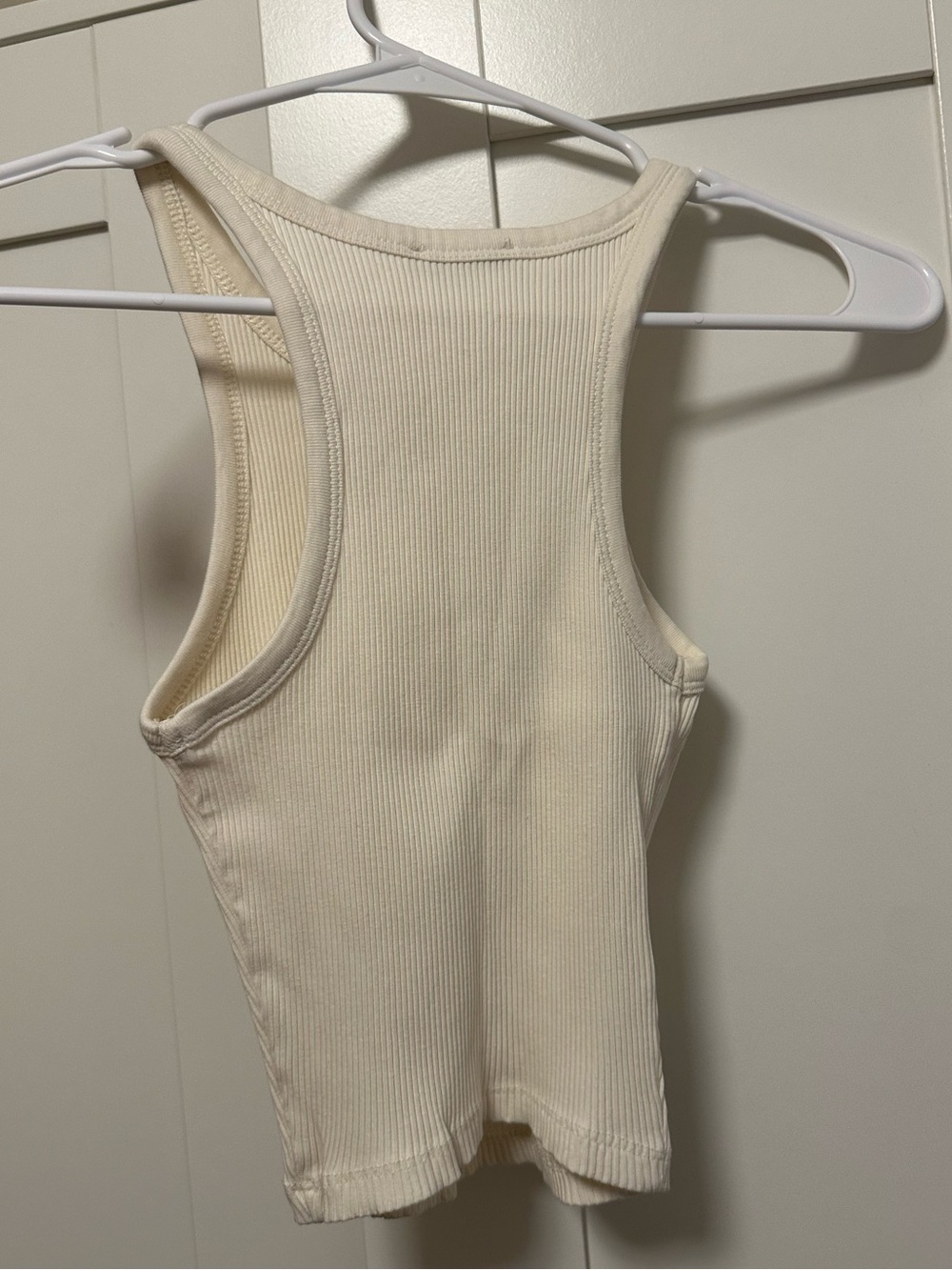 Bershka Cream Ribbed Racerback Tank Top - Picture 2 of 3